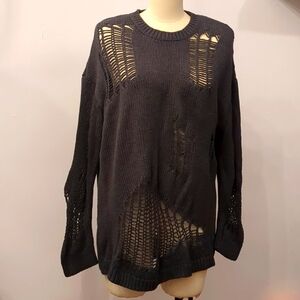 Disturbia Sz L NWOT Grey Cable Distressed Sweater